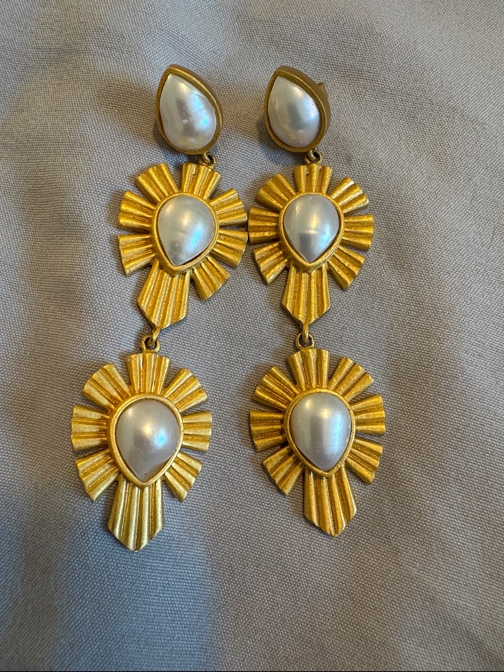 Gold-Tone Drop Earrings with Pearl Teardrops - Women Jewelry
